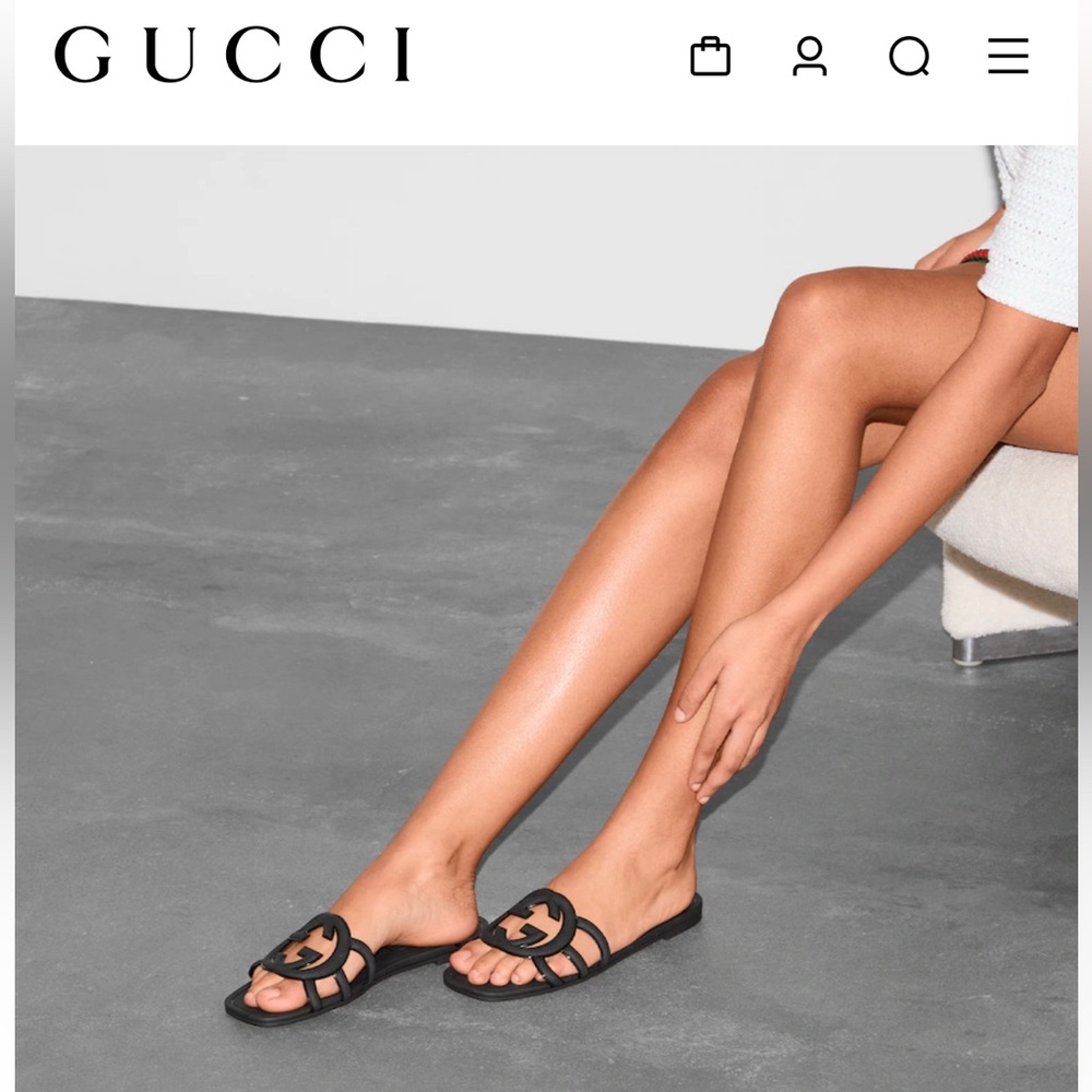 Gucci Interlocking G Black Slide Sandals